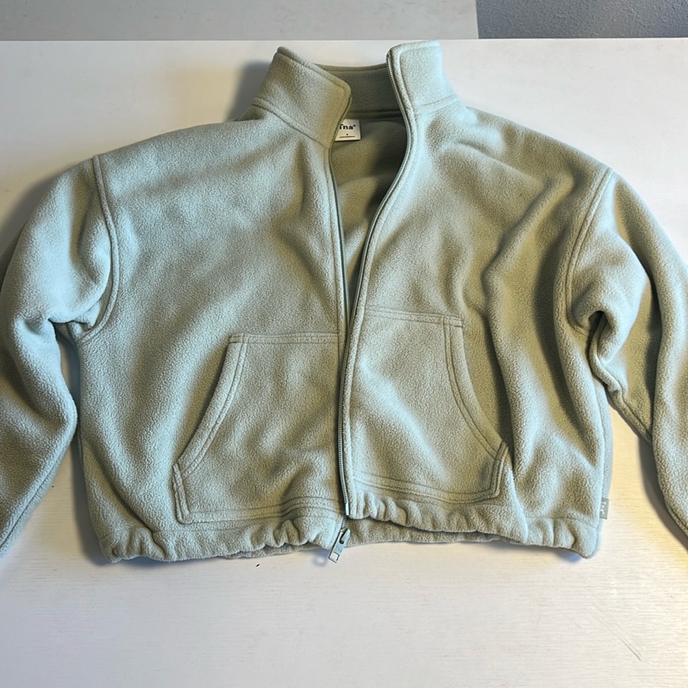 Aritzia sage green fleece zip-up jacket